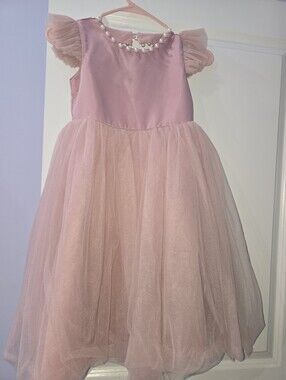 Elegant Pink Tulle Party Dress with Pearl Accents